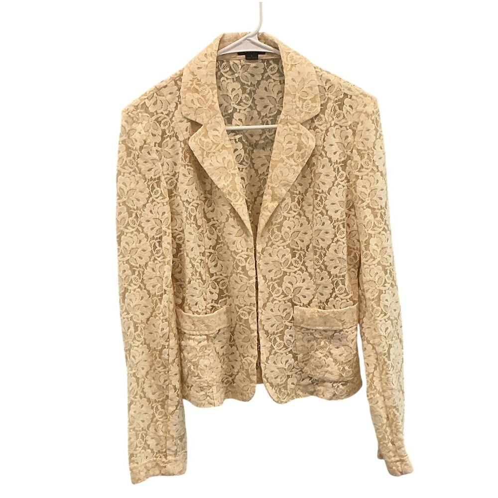 Vintage Womens Lace Blazer Size L Cream Cottagecore Romantic Renfaire Coquette